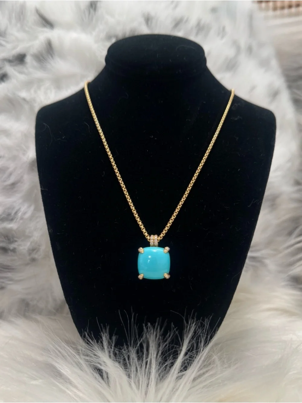 David Yurman 18K Yellow Gold Chatelaine Turquoise Diamond Pendant Necklace - Picture 5 of 11